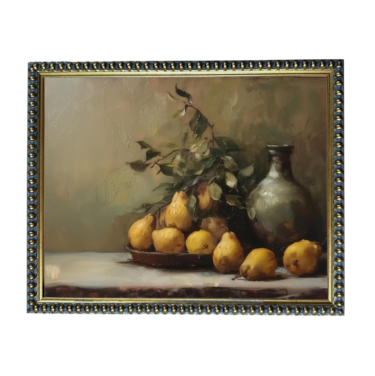 Vintage Framed Pears Canvas Art: Still Life Kitchen Painting ST-644