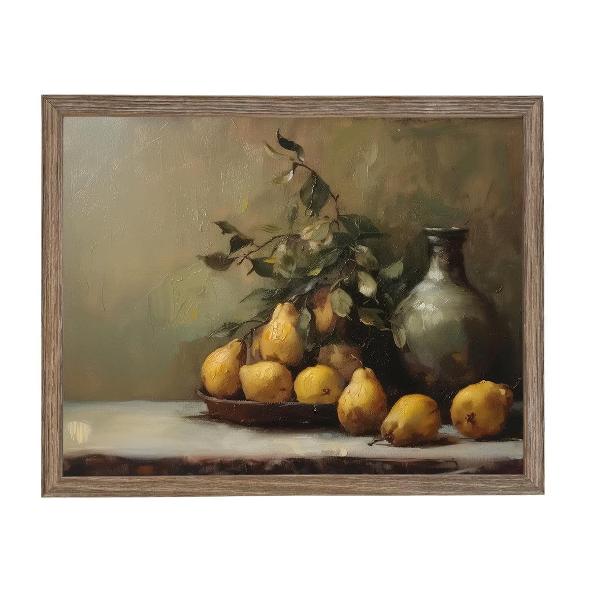 Vintage Framed Pears Canvas Art: Still Life Kitchen Painting #ST-644