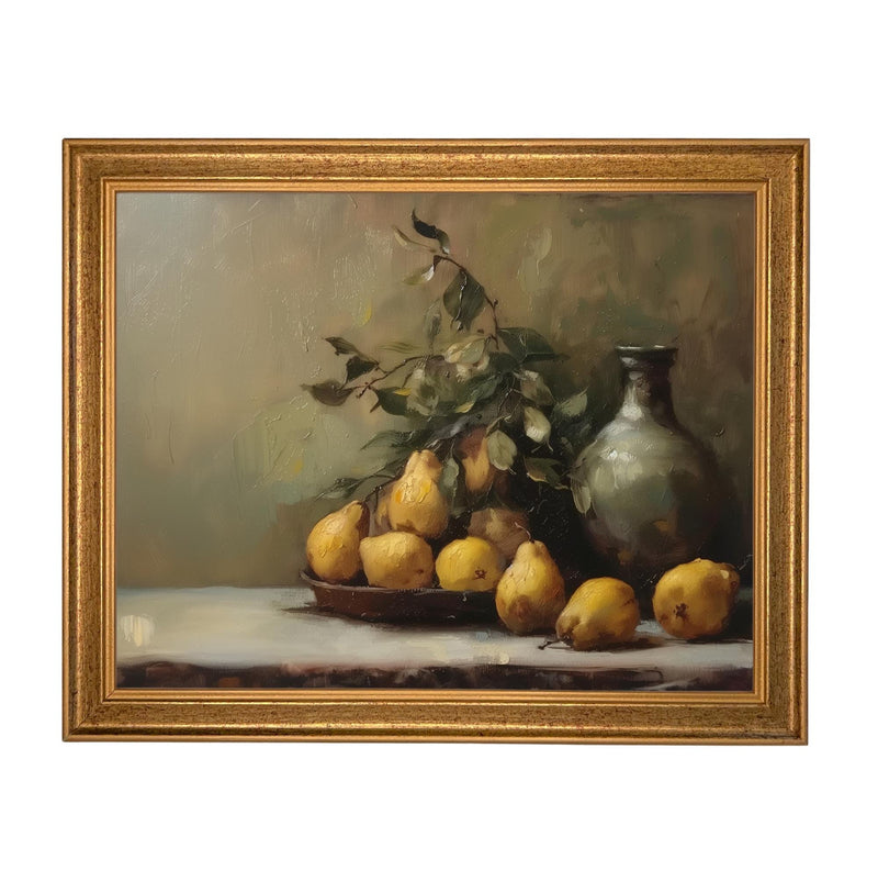 Vintage Framed Pears Canvas Art: Still Life Kitchen Painting ST-644