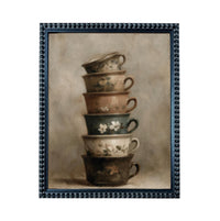 Framed Vintage Kitchen Teacups Pottery Still Life Canvas Print ST-649