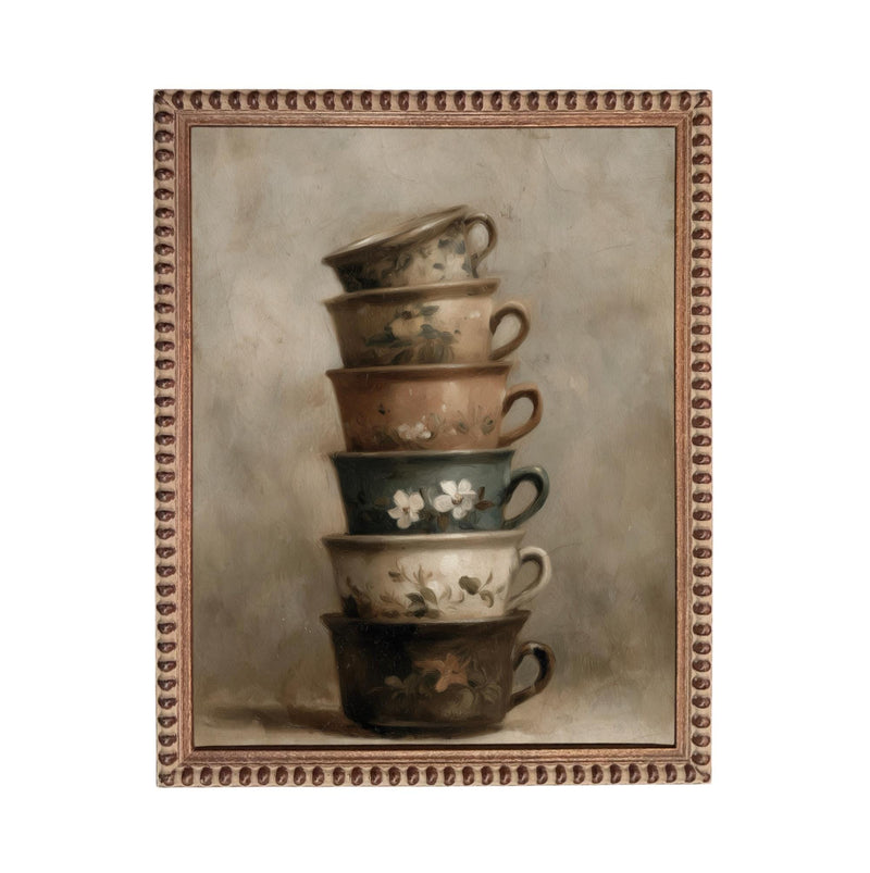 Framed Vintage Kitchen Teacups Pottery Still Life Canvas Print ST-649