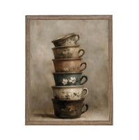 Framed Vintage Kitchen Teacups Pottery Still Life Canvas Print #ST-649