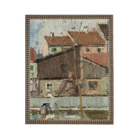 Framed European Cityscape Canvas Art Print: Vintage Farmhouse Decor #ARC-128