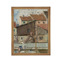 Framed European Cityscape Canvas Art Print: Vintage Farmhouse Decor #ARC-128