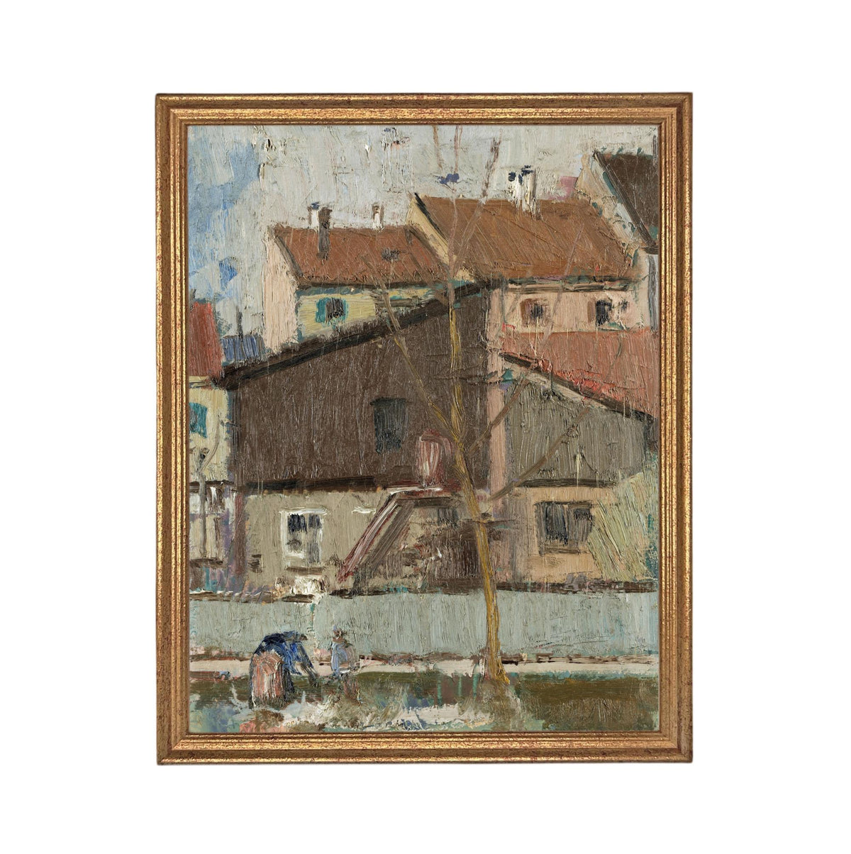 Framed European Cityscape Canvas Art Print: Vintage Farmhouse Decor #ARC-128