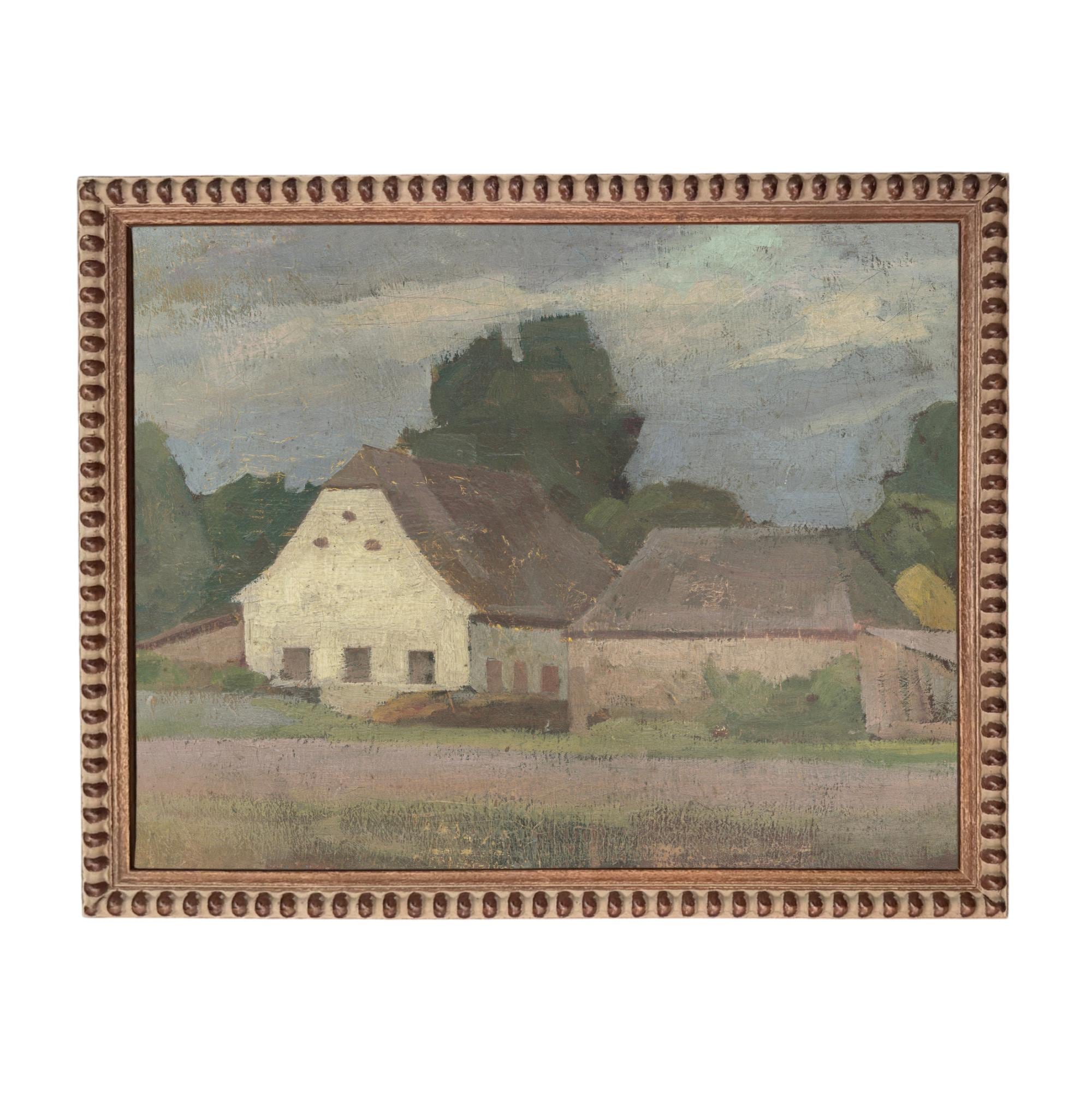 Framed Vintage Canvas Print: Landscape Barn Art, Modern Farmhouse Cottage Style #ARC-129