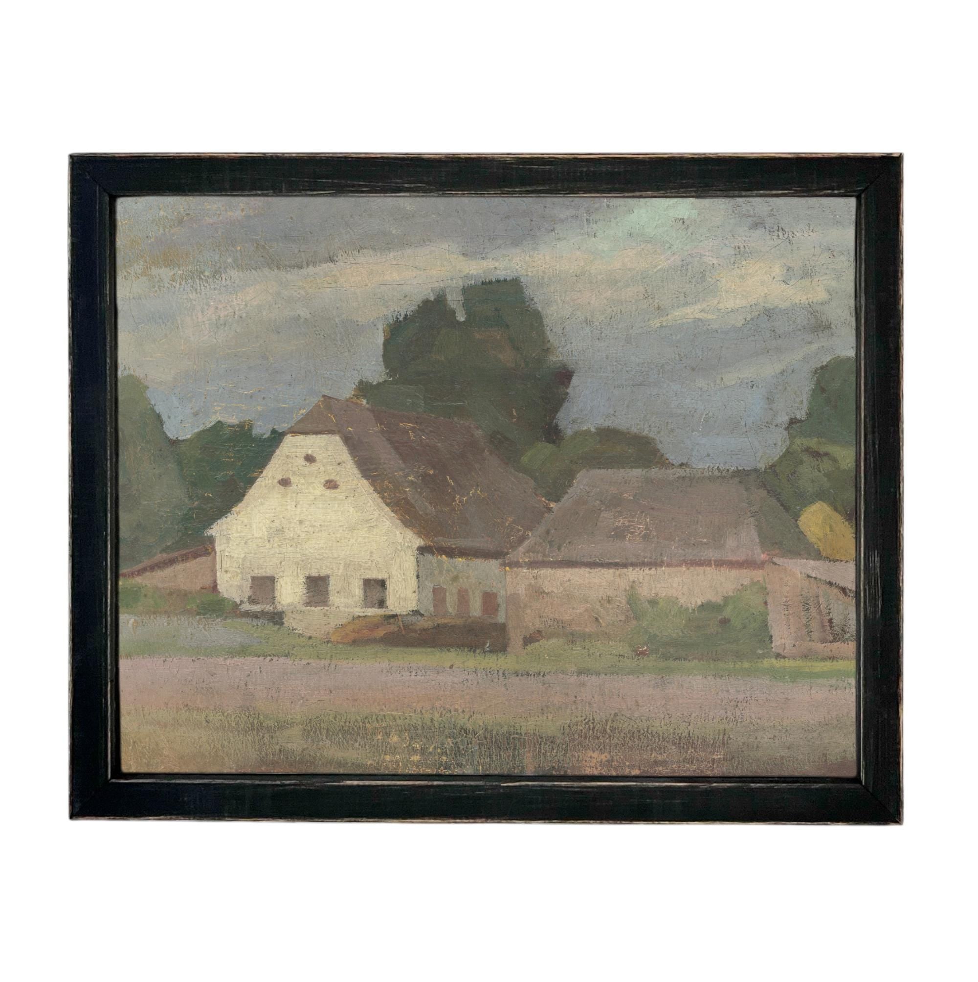 Framed Vintage Canvas Print: Landscape Barn Art, Modern Farmhouse Cottage Style #ARC-129
