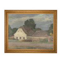 Framed Vintage Canvas Print: Landscape Barn Art, Modern Farmhouse Cottage Style #ARC-129
