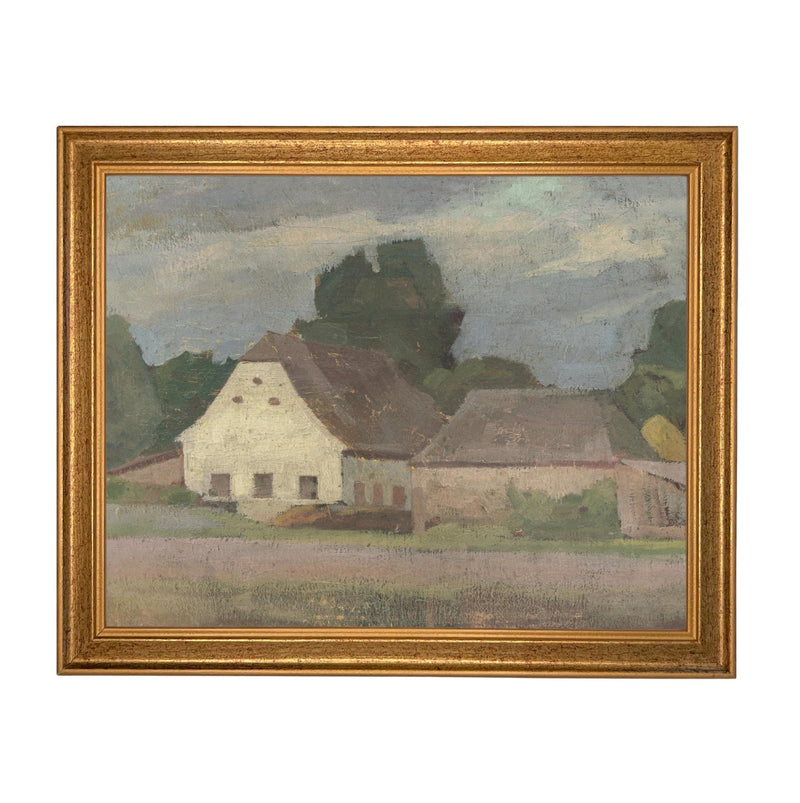 Framed Vintage Canvas Print: Landscape Barn Art, Modern Farmhouse Cottage Style #ARC-129
