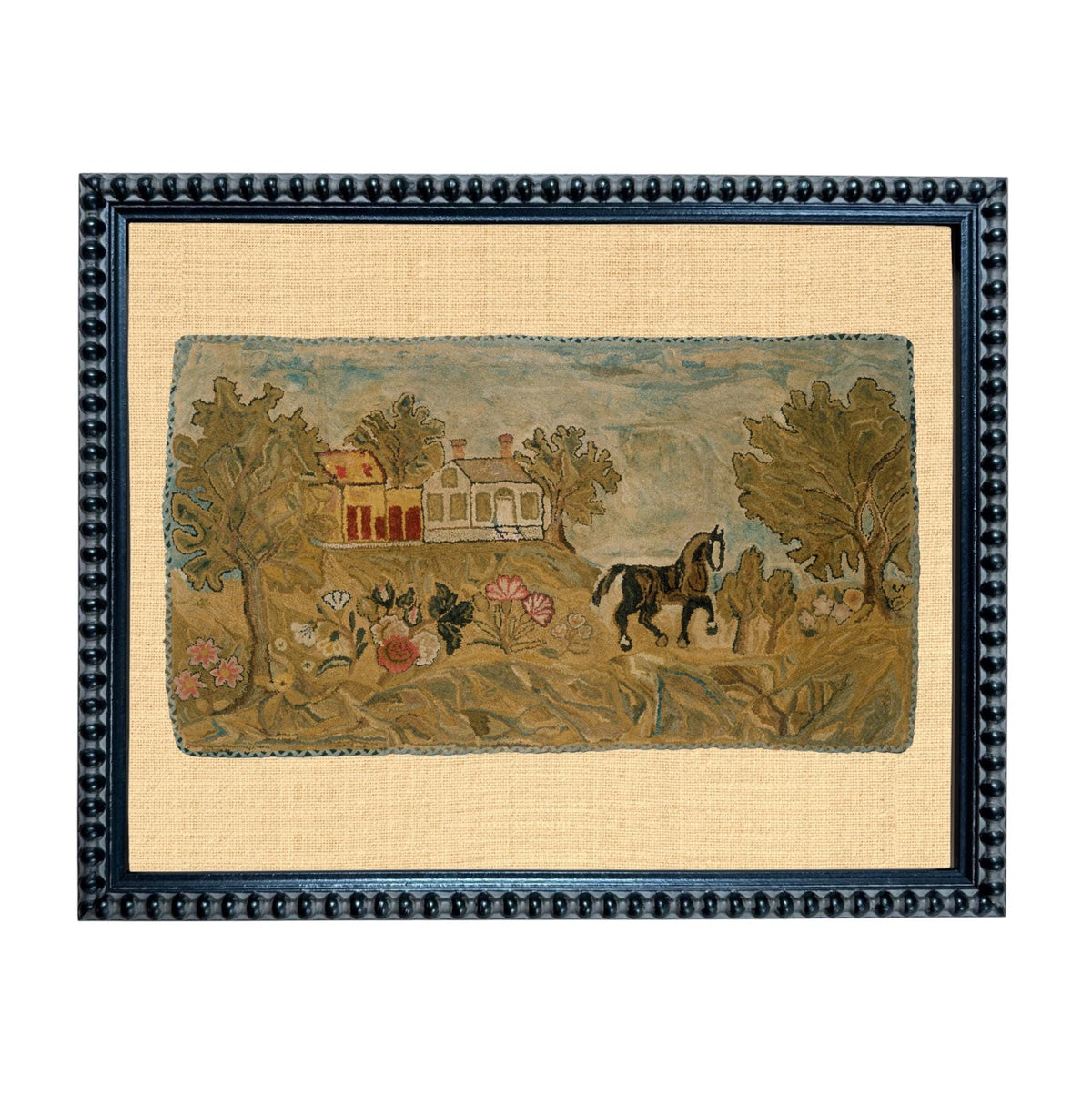 Framed Horse & Cottage Canvas Art Print: Vintage Farmhouse Decor #COT-101