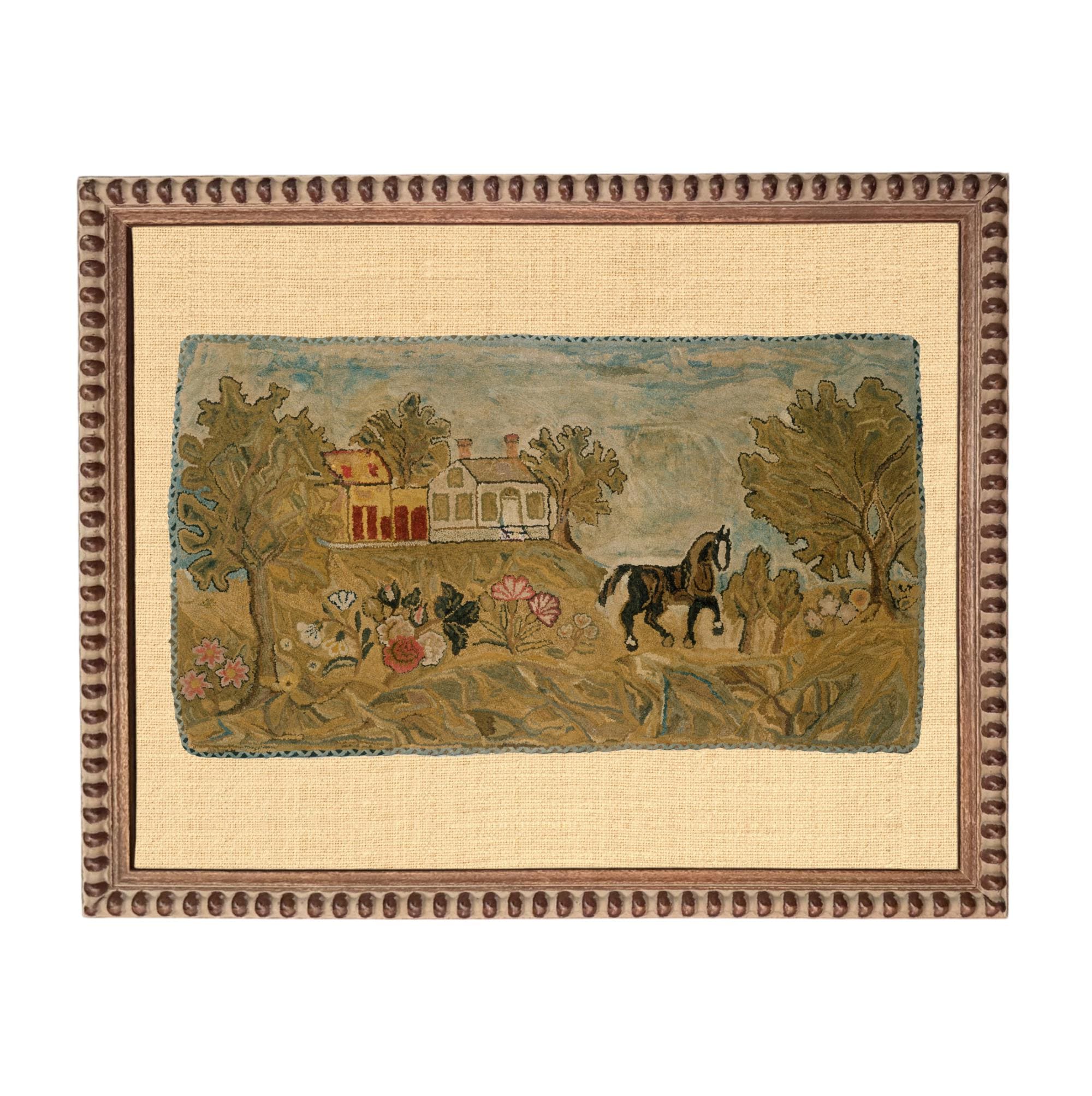 Framed Horse & Cottage Canvas Art Print: Vintage Farmhouse Decor #COT-101