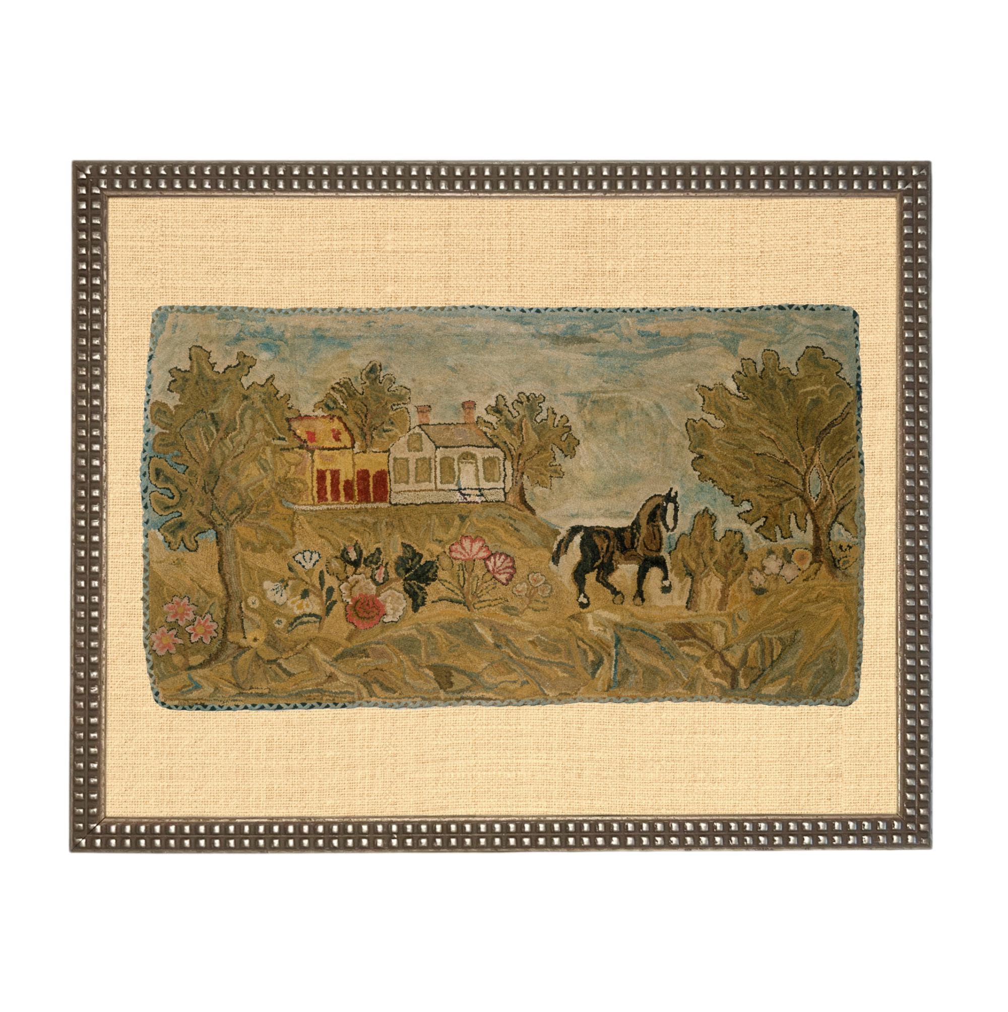Framed Horse & Cottage Canvas Art Print: Vintage Farmhouse Decor #COT-101