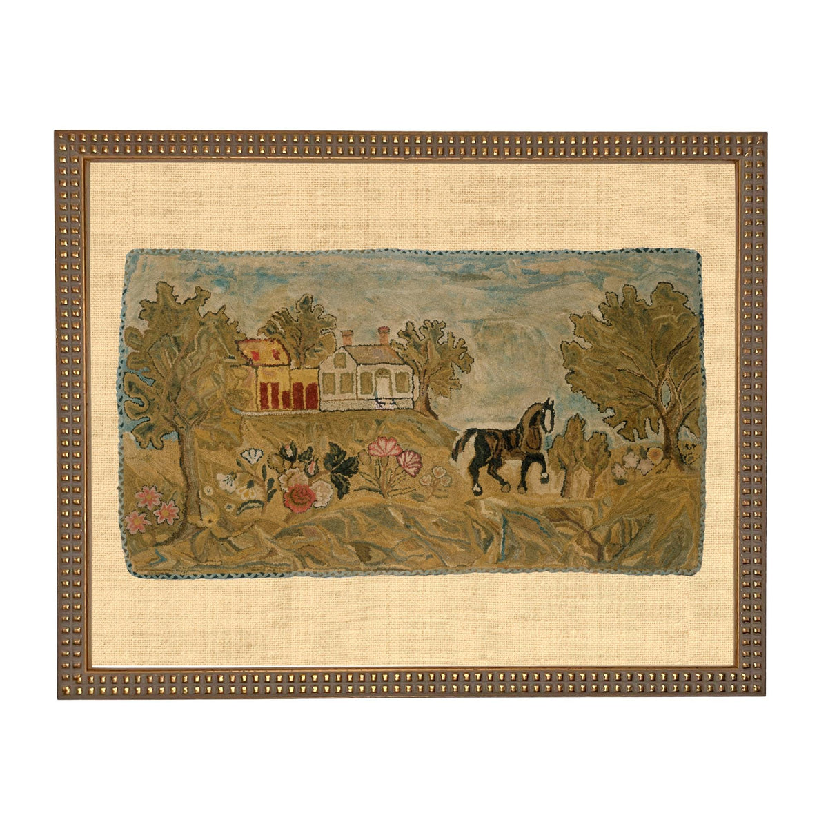 Framed Horse & Cottage Canvas Art Print: Vintage Farmhouse Decor #COT-101