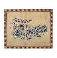 Framed Vintage Blue Floral Folk Bird Canvas Art Print: Vintage Farmhouse Decor #COT-102
