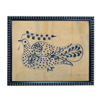 Framed Vintage Blue Floral Folk Bird Canvas Art Print: Vintage Farmhouse Decor #COT-102