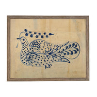 Framed Vintage Blue Floral Folk Bird Canvas Art Print: Vintage Farmhouse Decor #COT-102