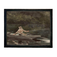 Framed Canvas Fishing Lake Landscape Print: Vintage Cabin Art #CAB-101