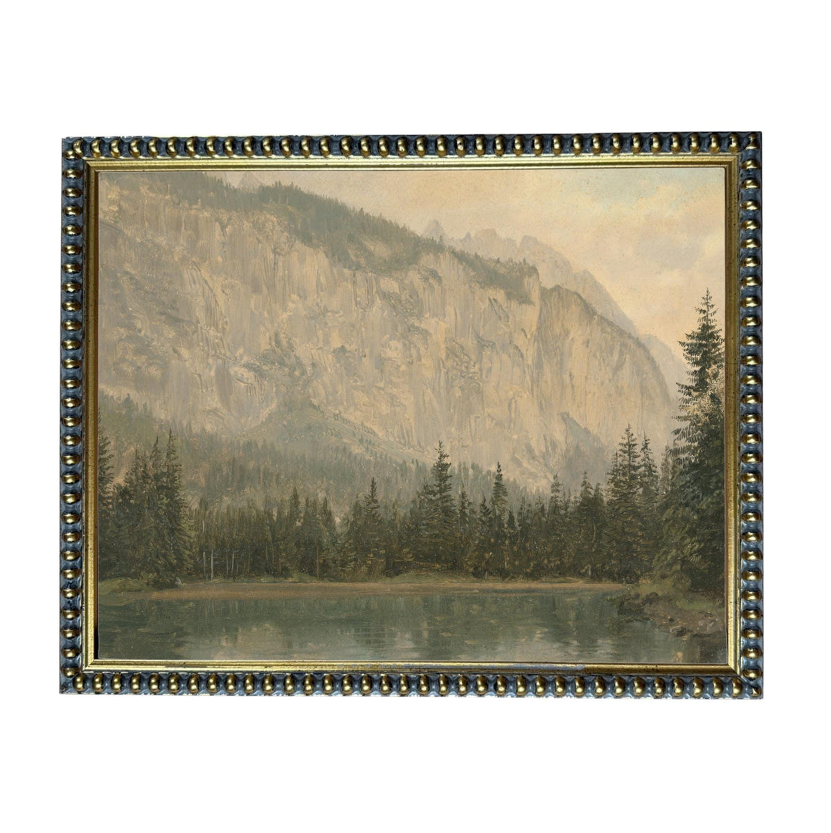 Framed Canvas Lake House Print: Vintage Cabin Landscape Art #CAB-102