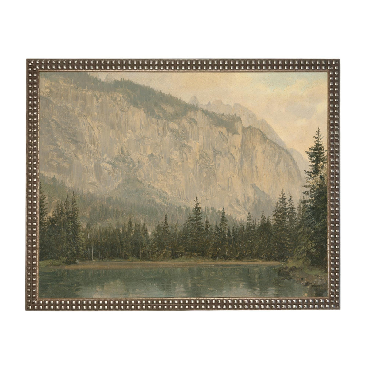 Framed Canvas Lake House Print: Vintage Cabin Landscape Art #CAB-102