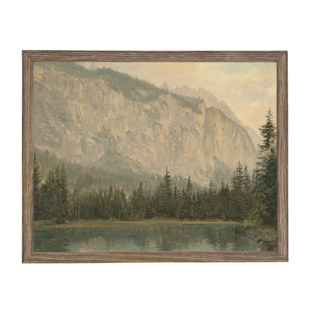 Framed Canvas Lake House Print: Vintage Cabin Landscape Art #CAB-102