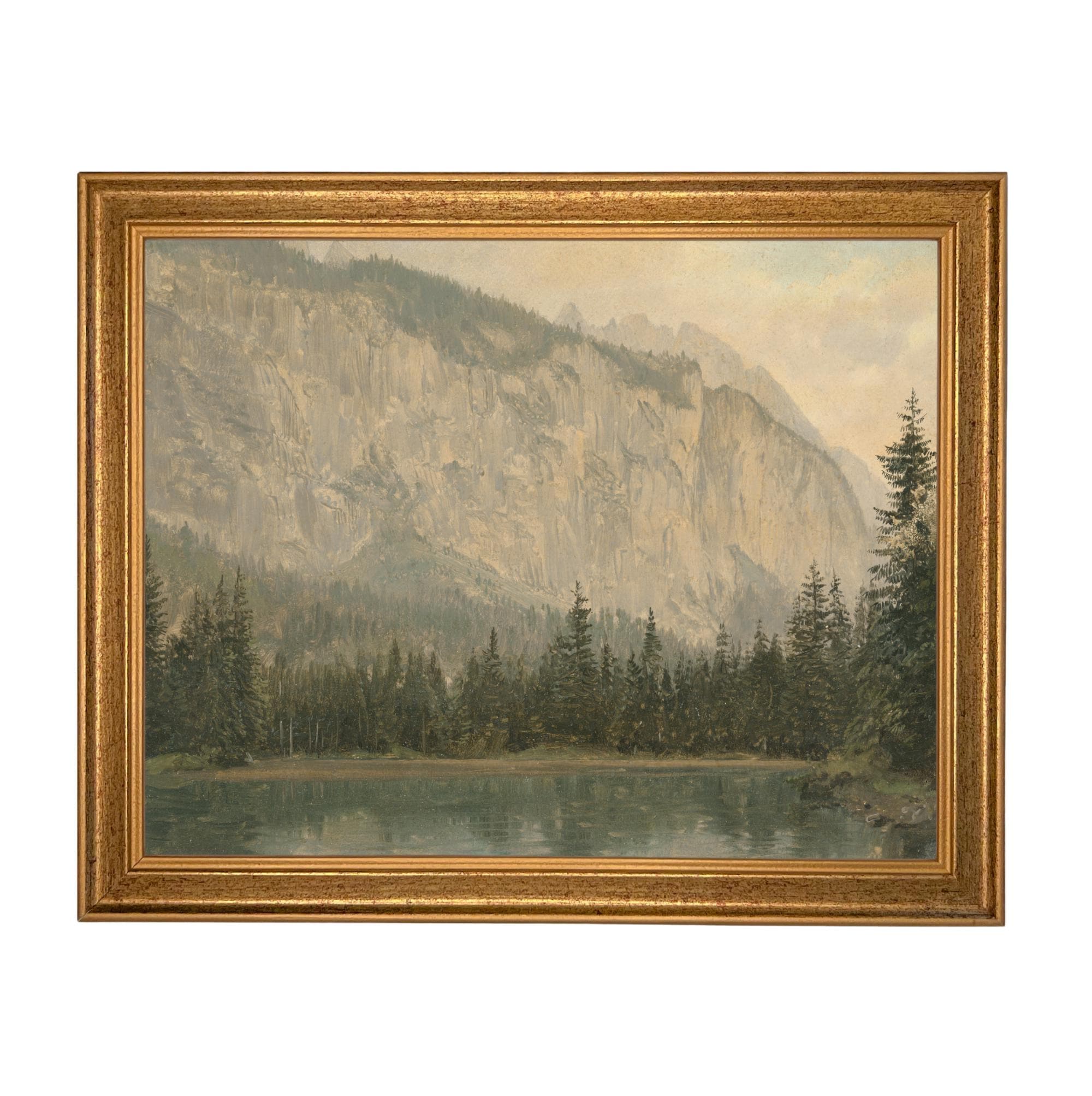 Framed Canvas Lake House Print: Vintage Cabin Landscape Art #CAB-102