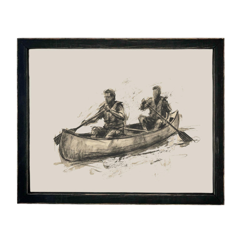 Framed Canvas Lake Landscape Print: Vintage Cabin Art #CAB-103