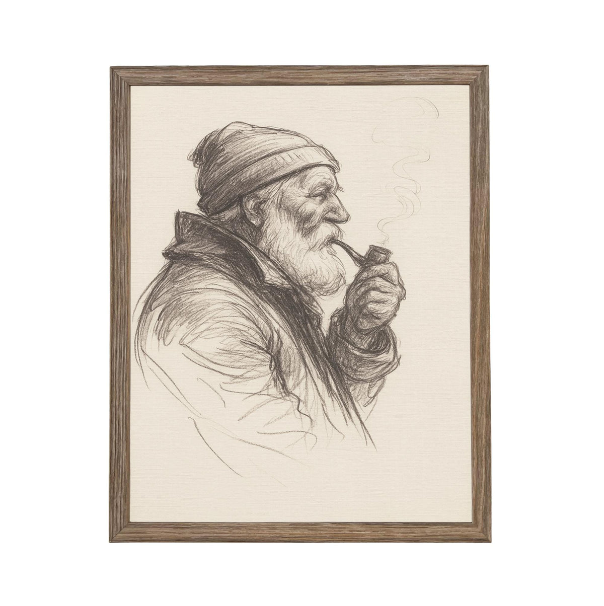 Framed Vintage Fisherman Sketch- Neutral Cabin or Lake Art #CAB-104