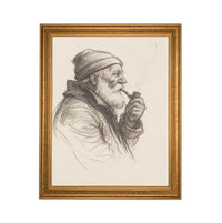 Framed Vintage Fisherman Sketch- Neutral Cabin or Lake Art #CAB-104