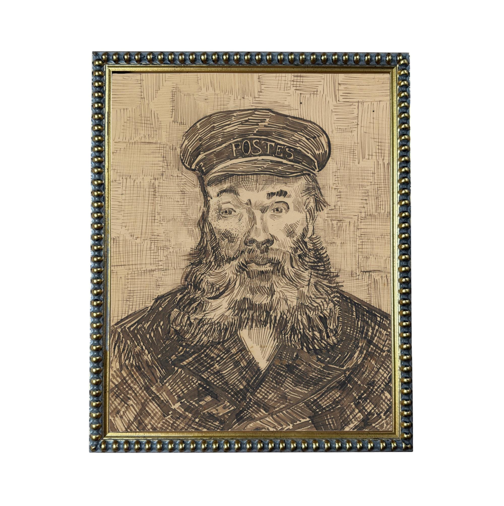 Framed Vintage Old Sailor Sketch- Nautical Cabin or Lake Art #CAB-106