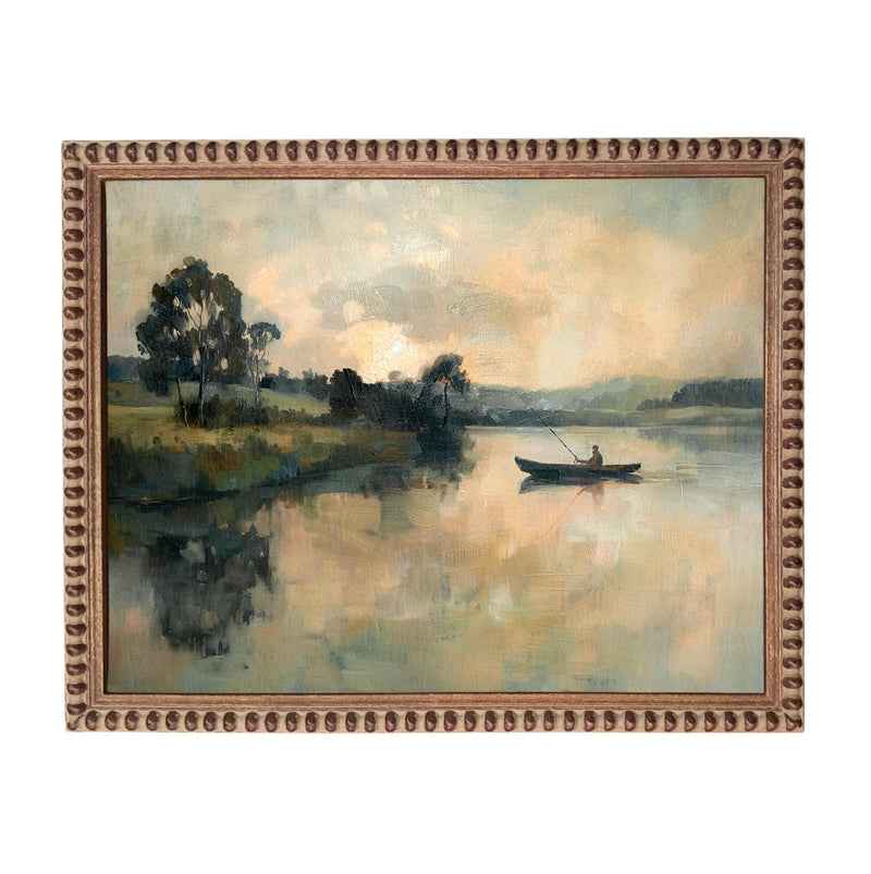 Framed Vintage Fisherman Print on Canvas: Lake House Cabin Art #CAB-109