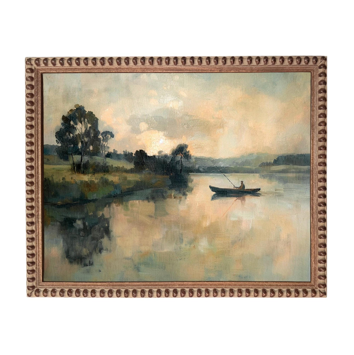 Framed Vintage Fisherman Print on Canvas: Lake House Cabin Art #CAB-109