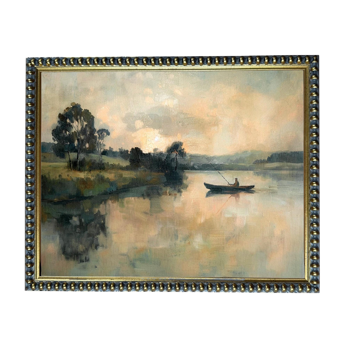 Framed Vintage Fisherman Print on Canvas: Lake House Cabin Art #CAB-109