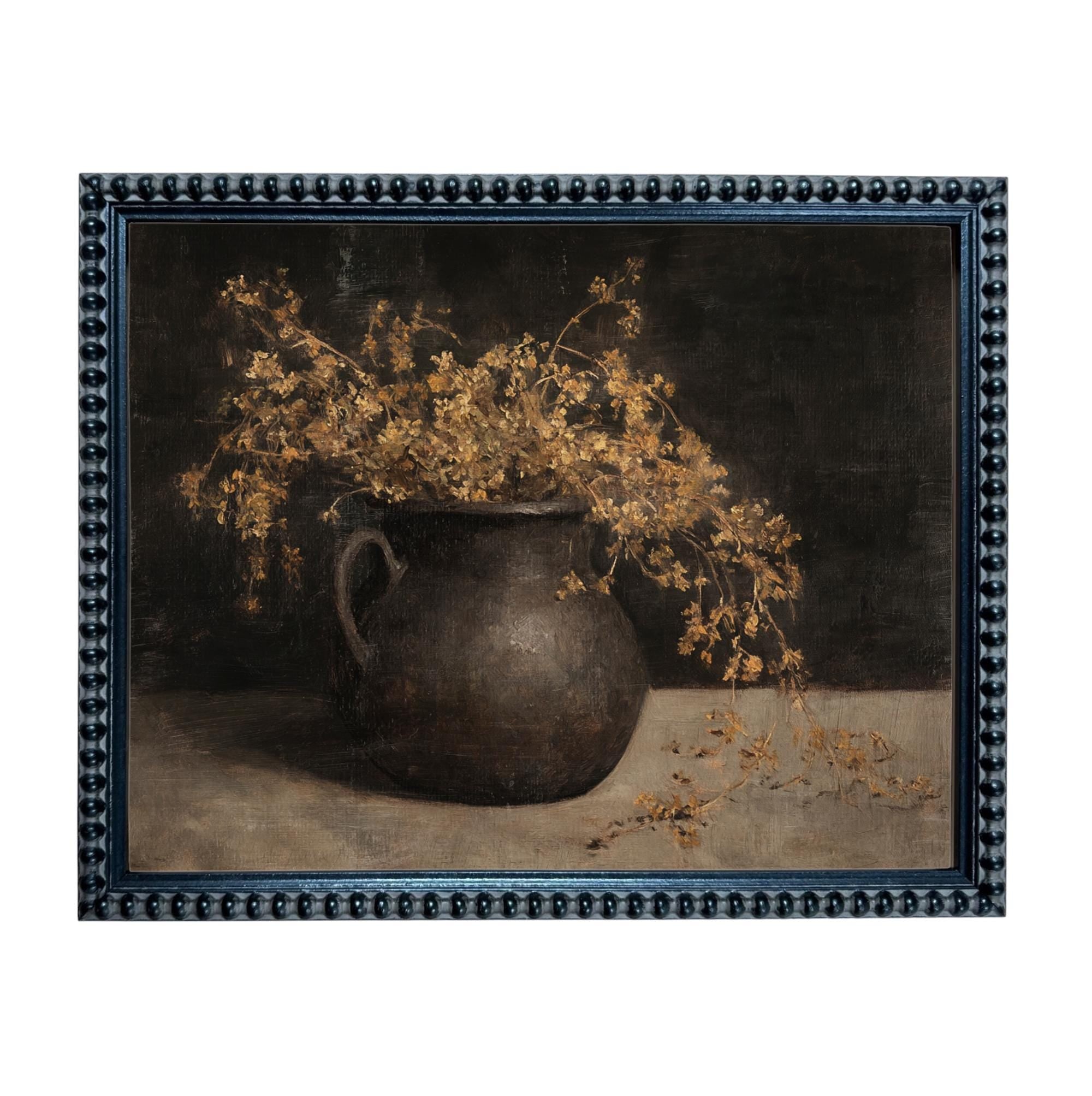 Vintage Framed Moody Autumn Floral Print: Botanical Still Life Painting #BOT-171
