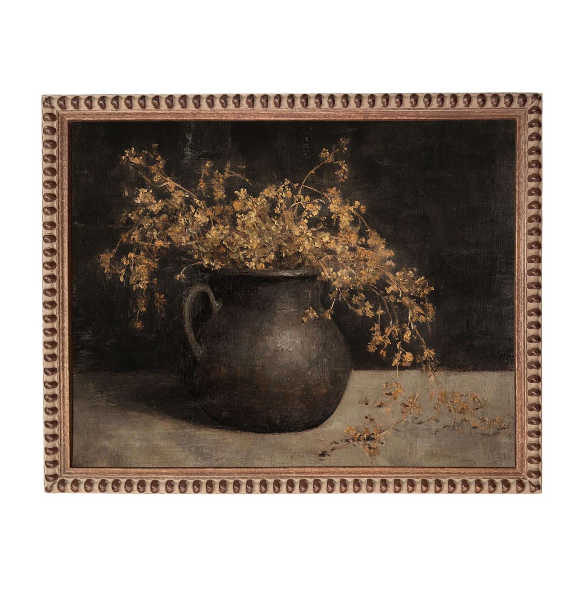 Vintage Framed Moody Autumn Floral Print: Botanical Still Life Painting #BOT-171
