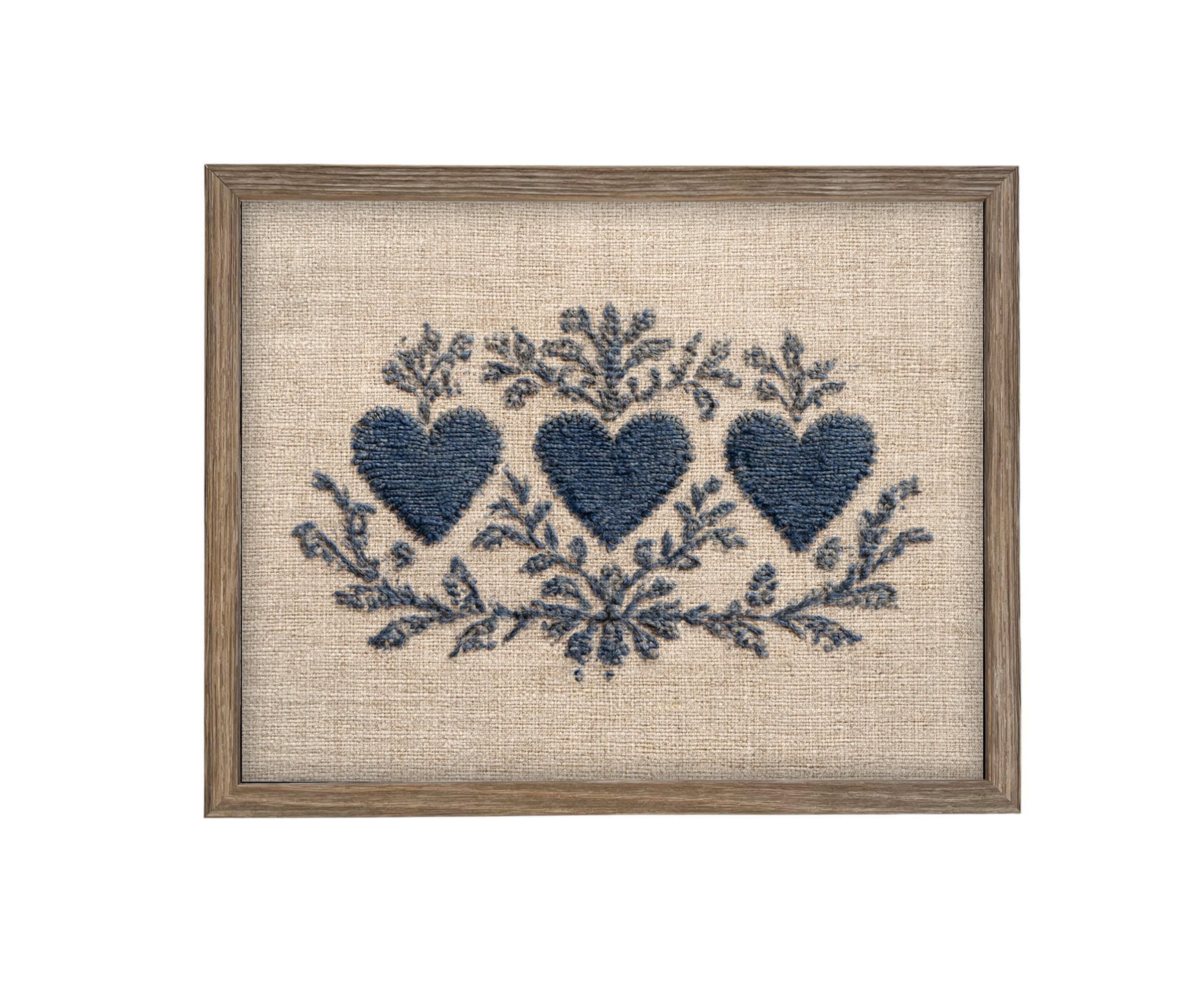 Framed Vintage Canvas Print: Folk Art Heart Tapestry Art #MSC-110