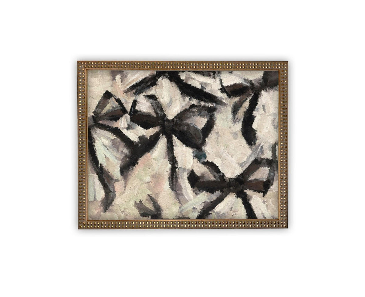 READY to SHIP 24X36 Vintage Framed Canvas Print: Abstract Black Bow Fashion Art