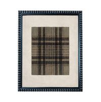 a framed piece of artwork with a plaid pattern on a beige background.