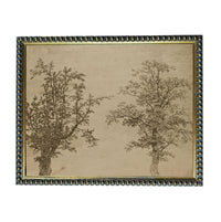 two trees with intricate, detailed drawings of their branches and foliage.