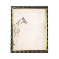 a horse in a black and white sketch.