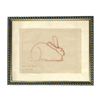 The image is a framed artwork depicting a rabbit, which is a type of rabbit.