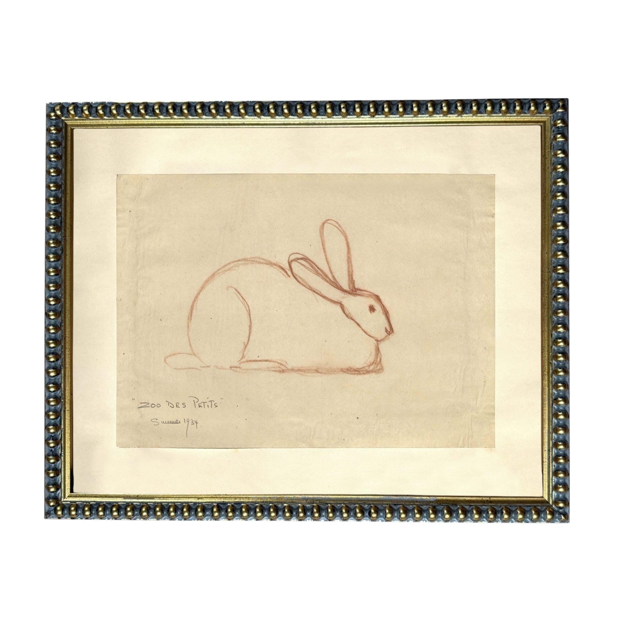 The image is a framed artwork depicting a rabbit, which is a type of rabbit.