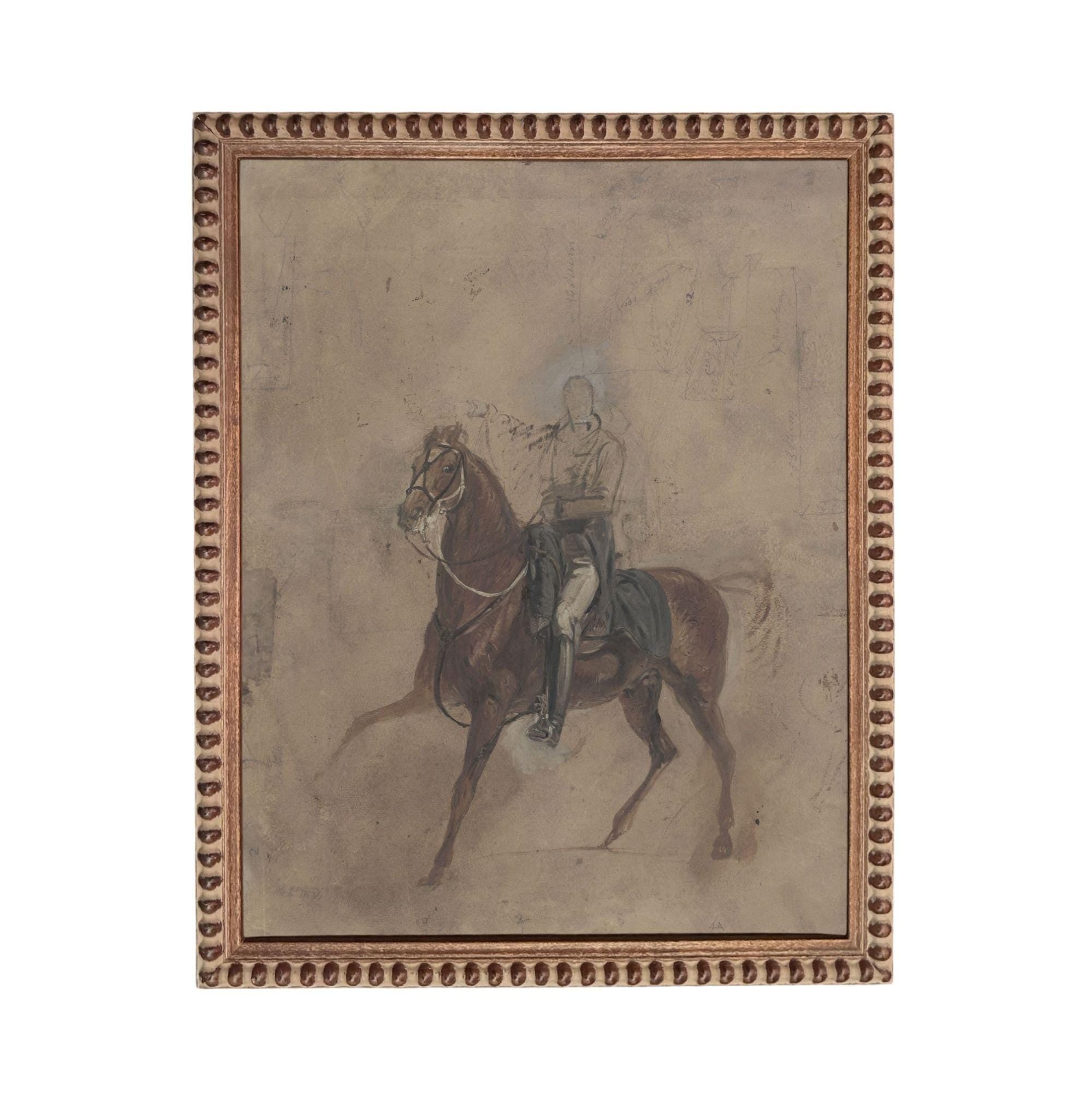 a man riding a horse.