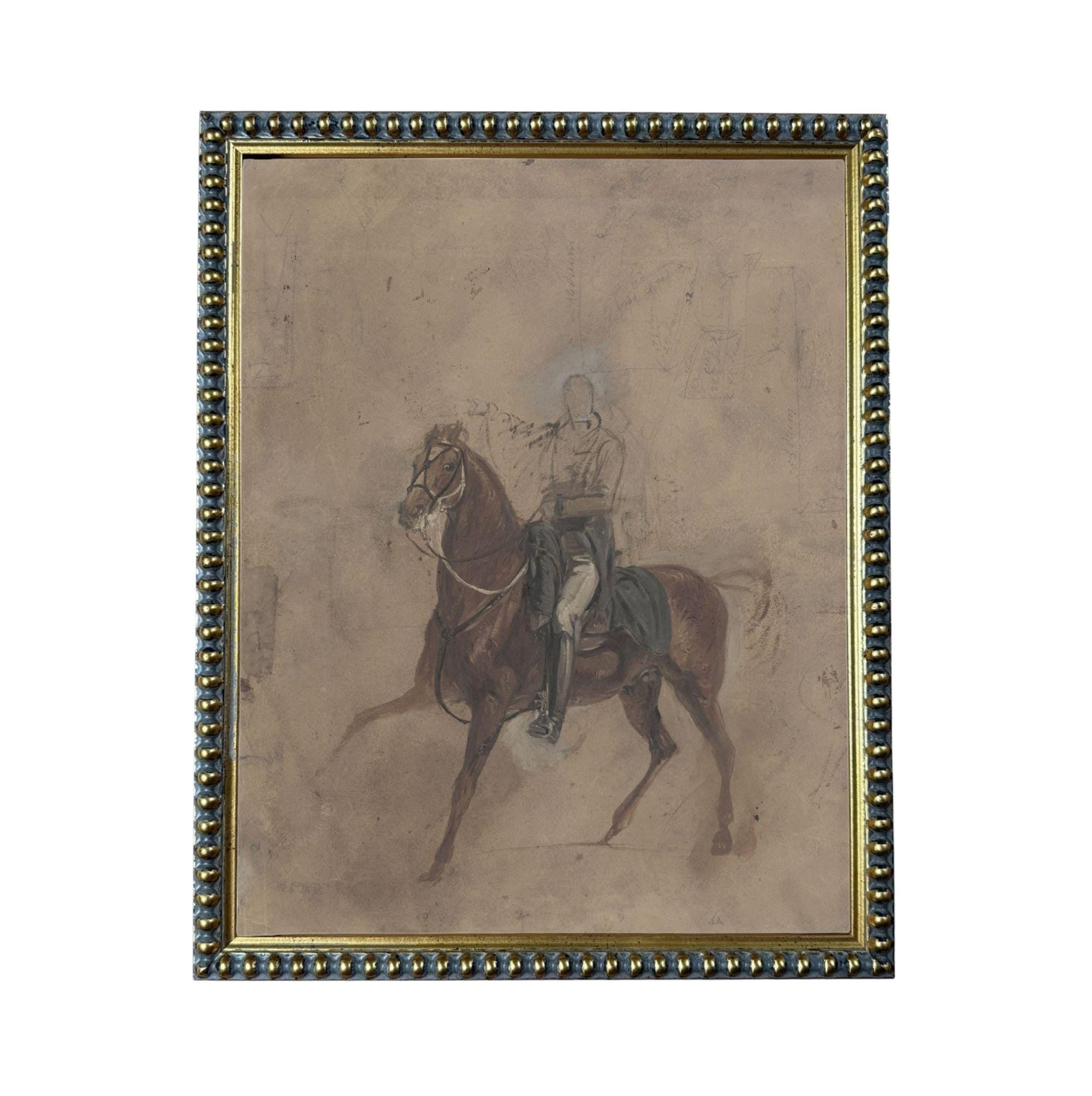 a man riding a horse, with the horse and rider in the center of the frame.