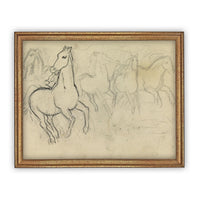 READY to SHIP 8X10 Vintage Framed Horse Sketch Art Print: Farmhouse Canvas