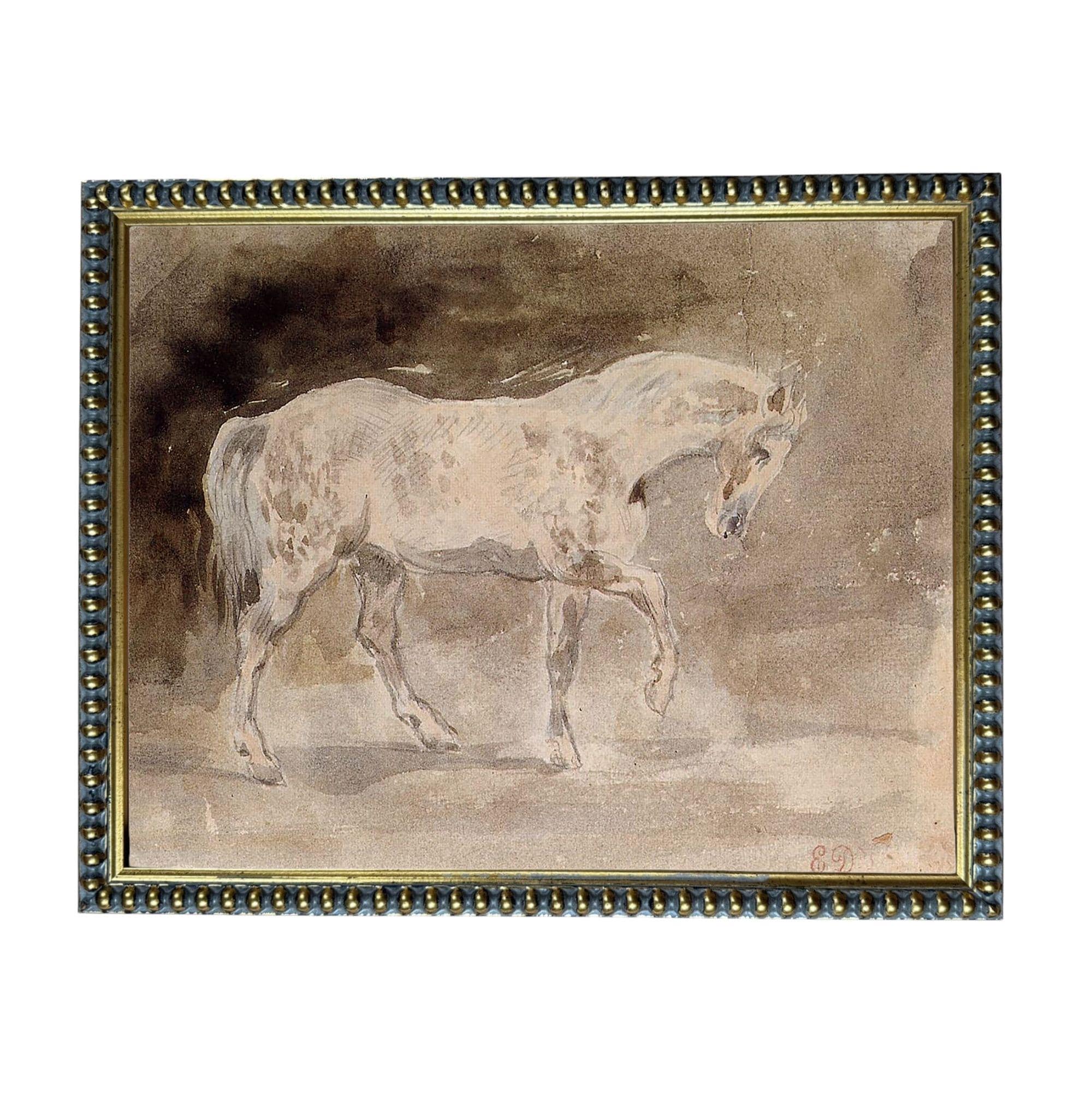 The image is a painting of a horse, which is a depiction of a horse in a brown and beige color palette.