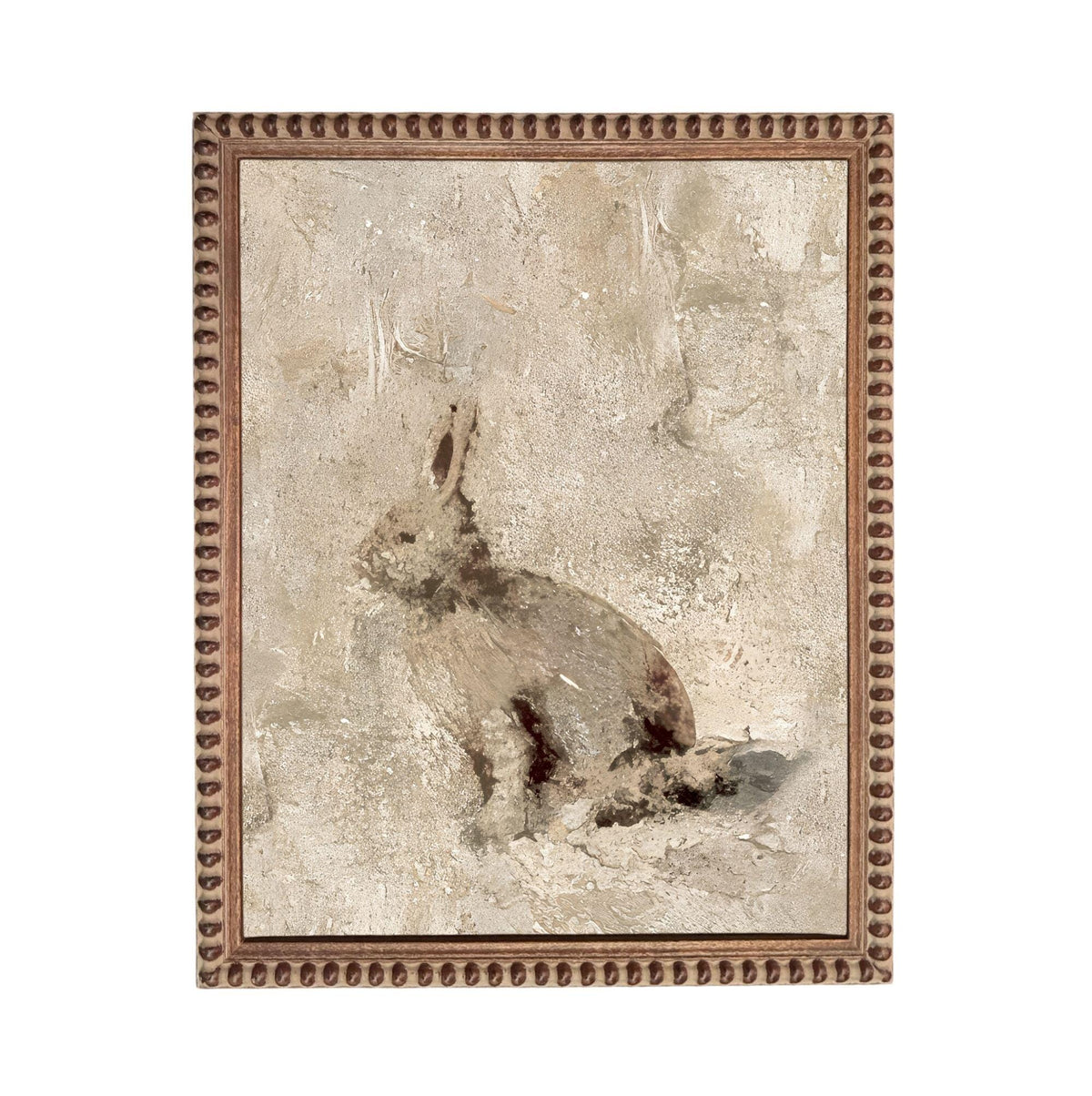 a painting of a rabbit sitting on the ground.
