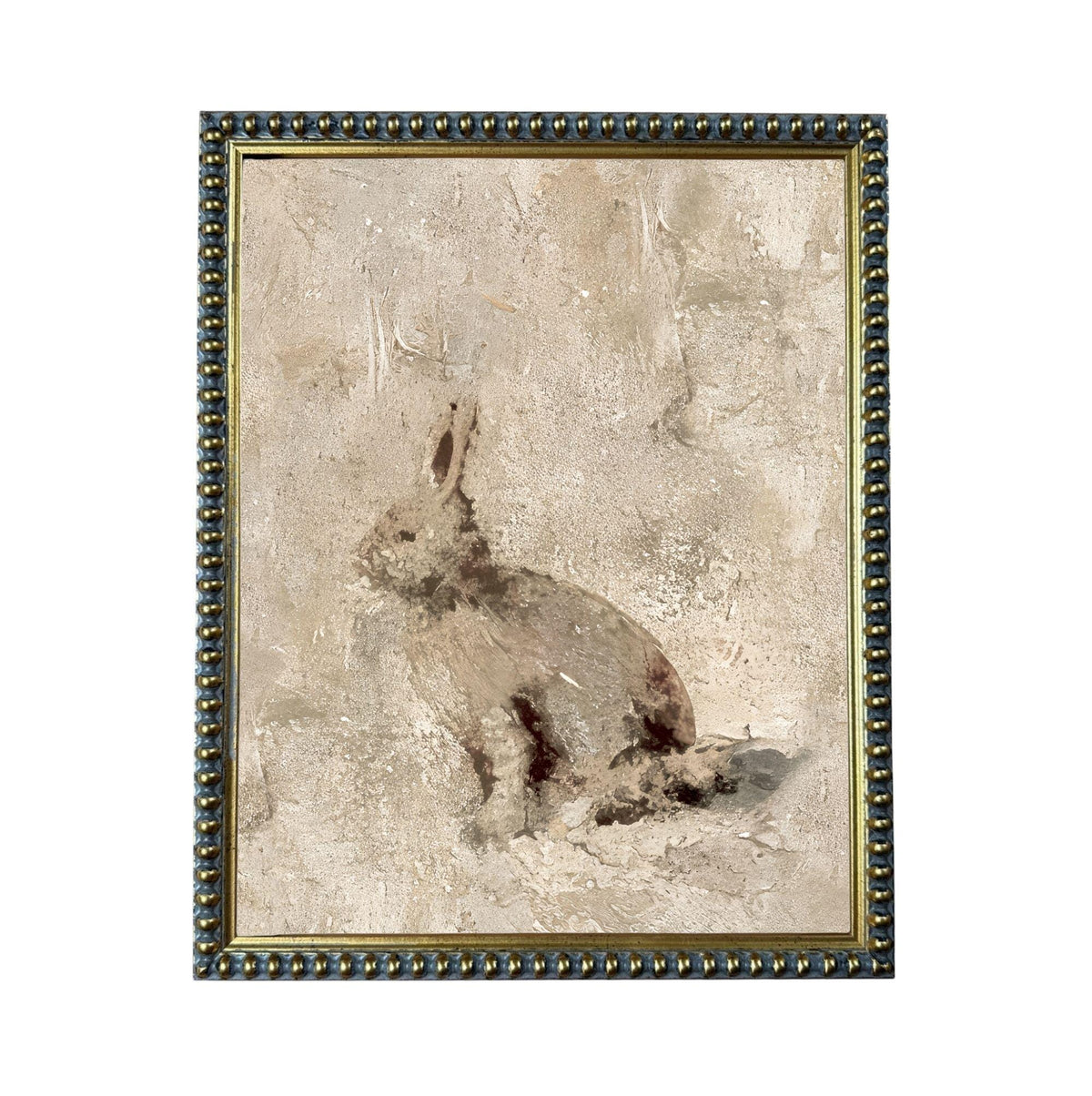 a painting of a rabbit in a frame with a decorative border.