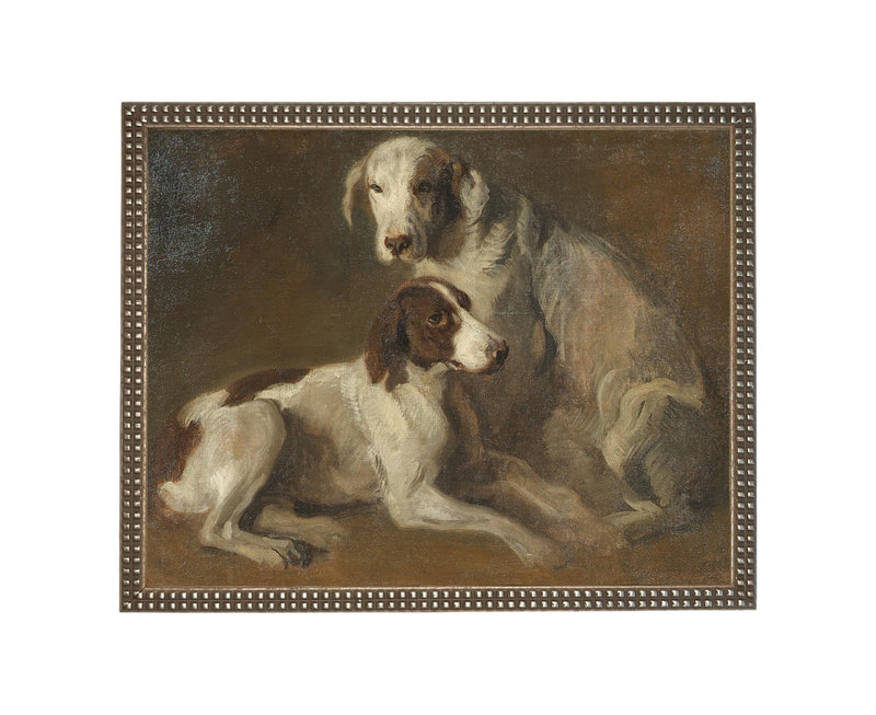 Framed Vintage Canvas Print: Neutral Print with Hound Dogs #A-197