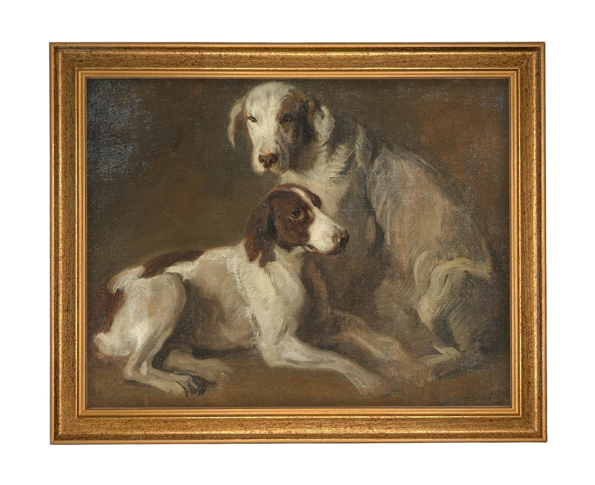 Framed Vintage Canvas Print: Neutral Print with Hound Dogs #A-197