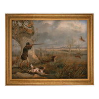 READY to SHIP 11X14 Vintage Landscape Print: Framed Canvas Antique Hunting Scene Art #A-198